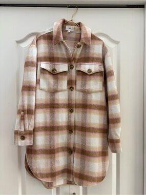 BP Nordstrom  Plaid Utility Shacket in Cream, Brown & Pink